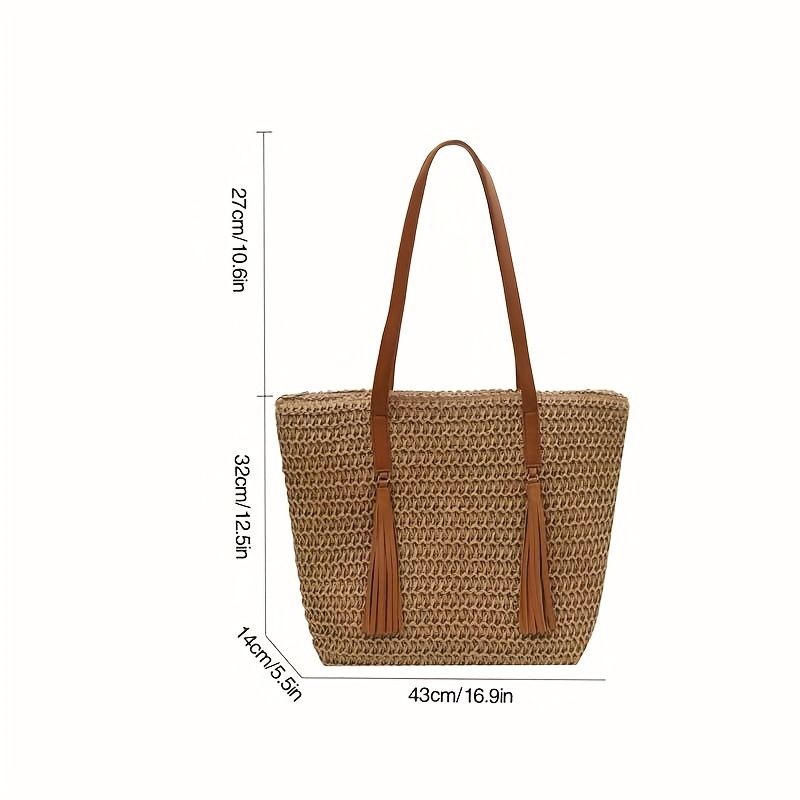 Straw Woven Tote Bag with Tassel Decor - Boho Style Summer Beach Bag
