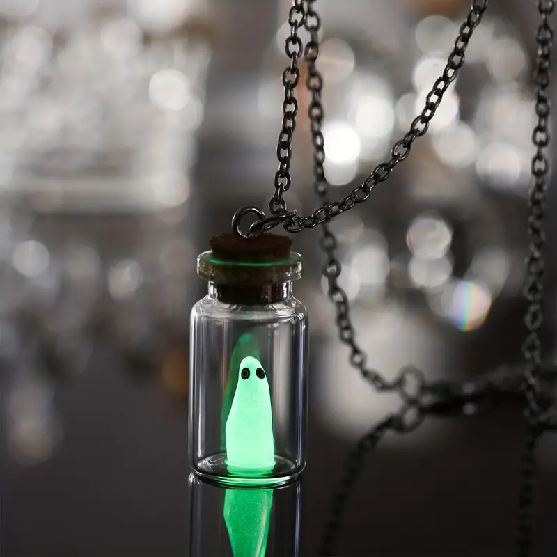 cute ghost necklace glow in the dark ghost charm necklace halloween necklace details 1