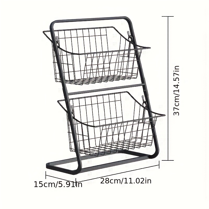 The Nifty Nook Farmhouse 2-Tier Metal Fruit Storage Basket Organizer Display Stand for Home Decoration (Black)