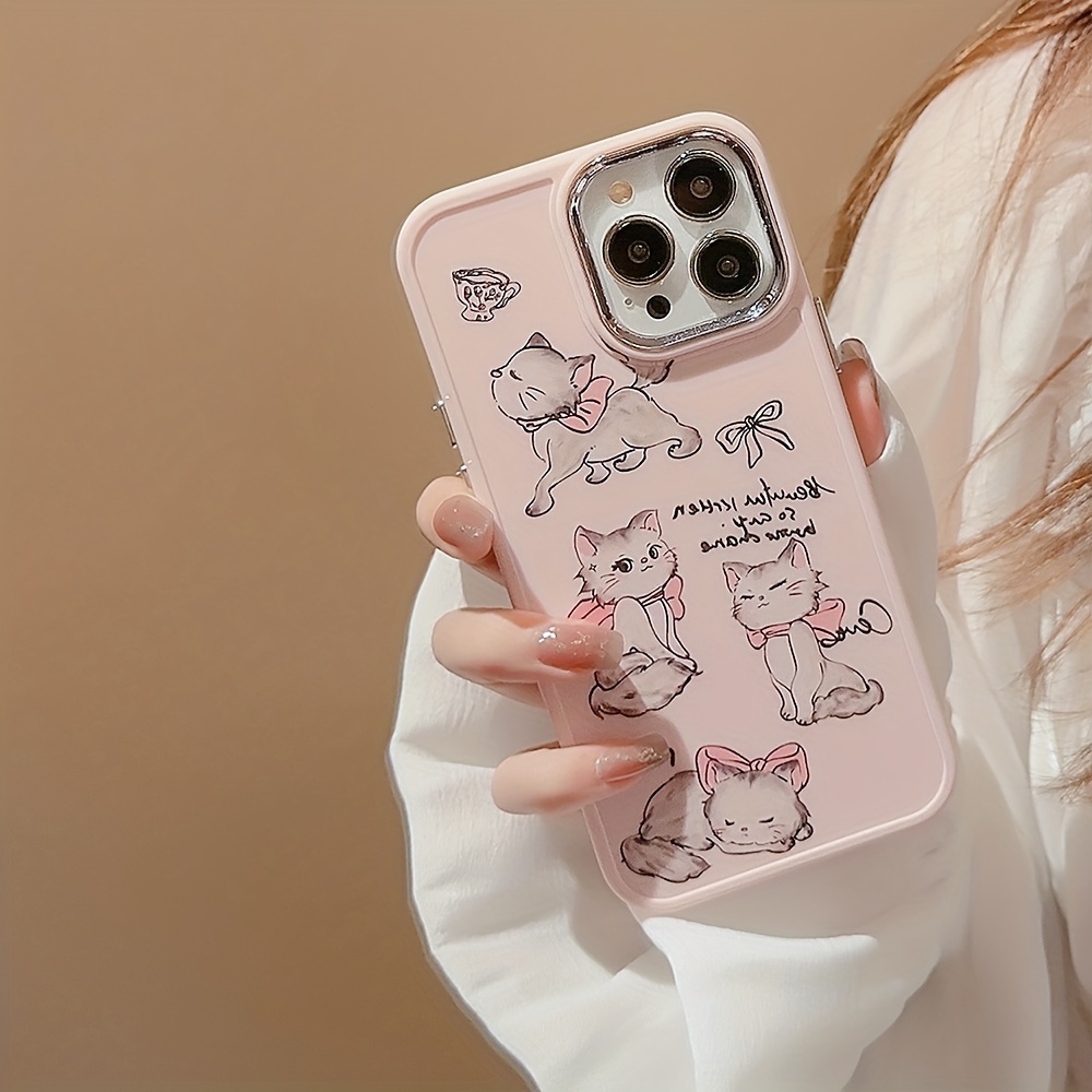 Cute Cartoon Bow Princess Cat Phone Cover Case For IPhone 14 13 12 11 Pro Max 14 Plus Electroplated Silvery Camera Frame