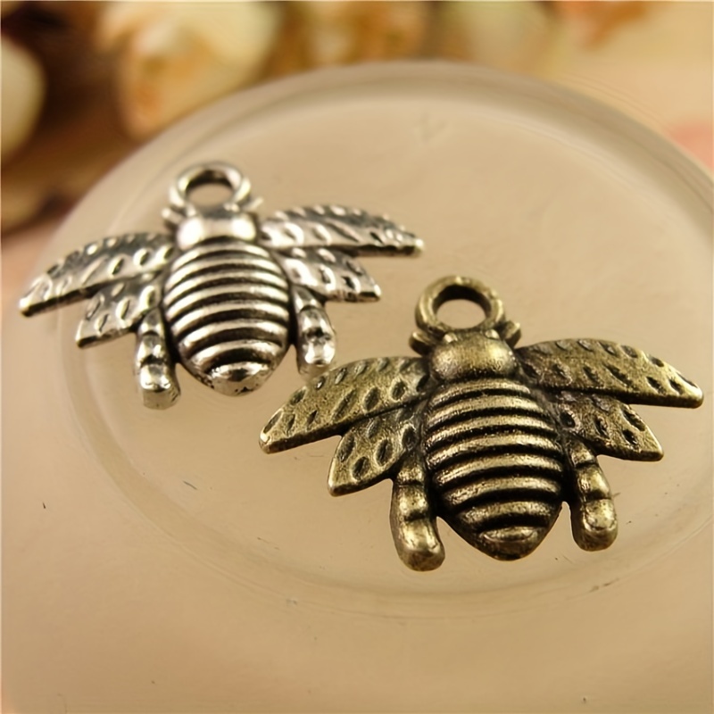 

50pcs Antique Bronze Bee Design Alloy Charms With Single Jump Ring Pendant For Necklace Diy Crafting Jewelry Accessory Making Supplies
