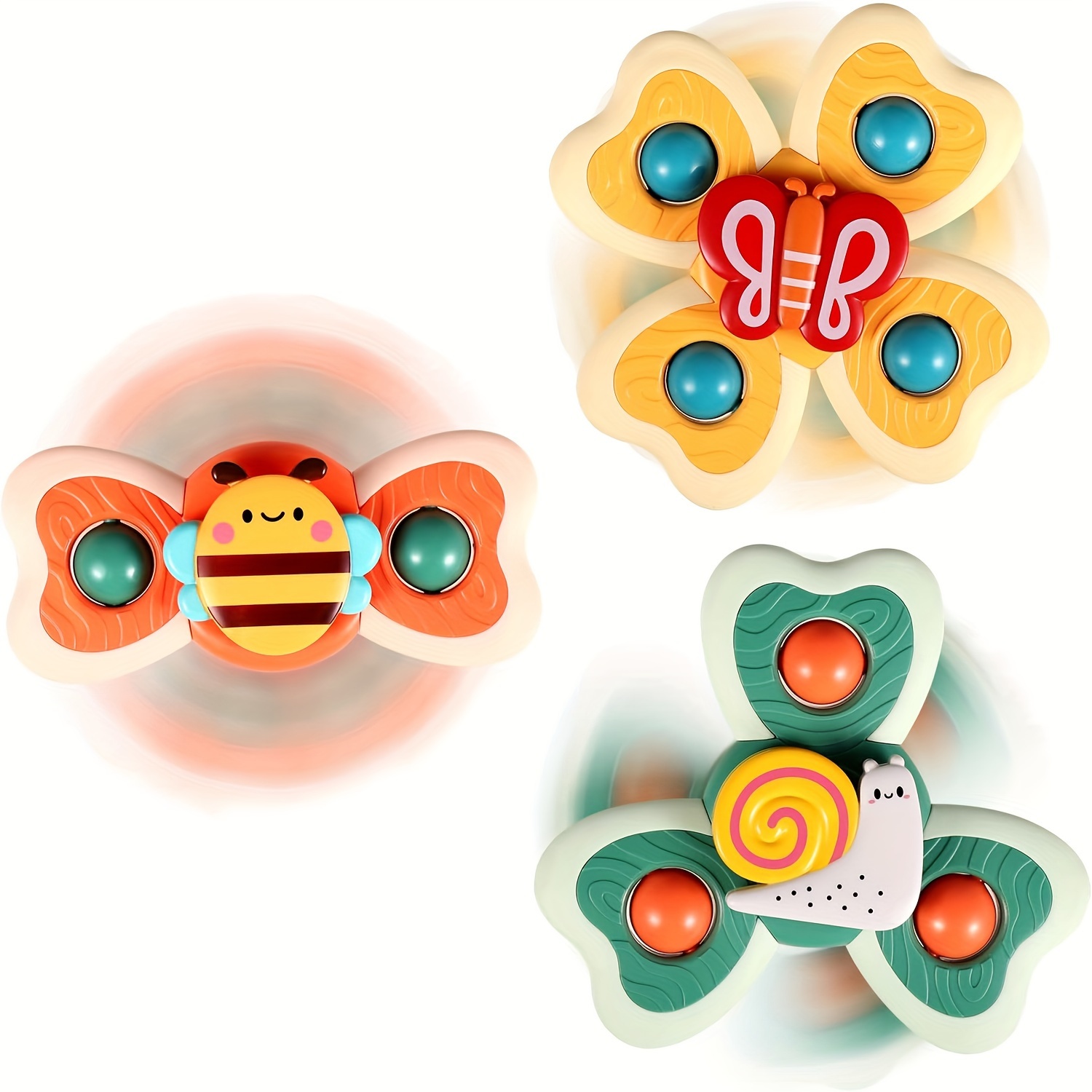 3Pcs Suction Cup Spinner Toy for Baby - Suction Fidget Spinner for Baby  Bath Spinning Toy High Chair Toys with Suction Cups - Baby Suction Cup Toys