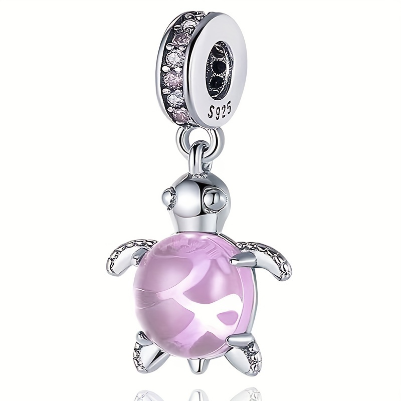Silver Plated Pink Turtle Charm Pendant for DIY Beaded Bracelet