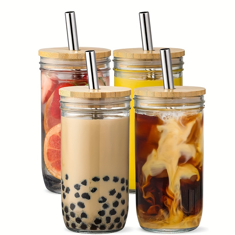 Mason Jar Glass Mug with Handle, Lid and Straw  Straw Mason Cup Summer  Portable Juice Cup Glass Drink Cup with Straw Lid