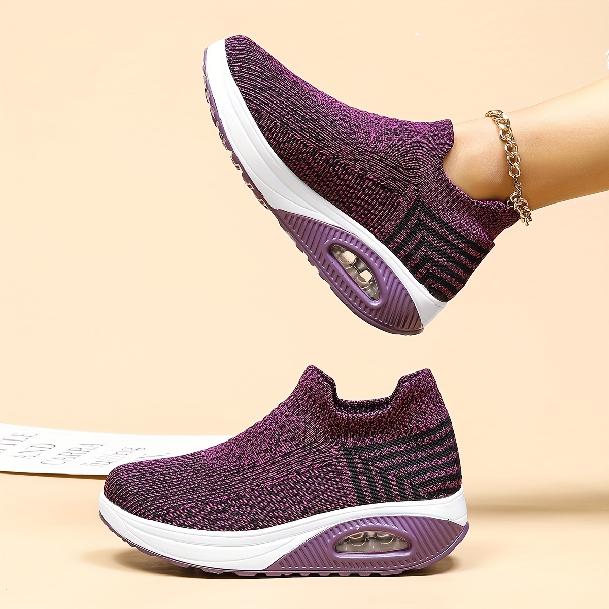 Women's Breathable Knit Sneakers Low Top Slip On Shoes