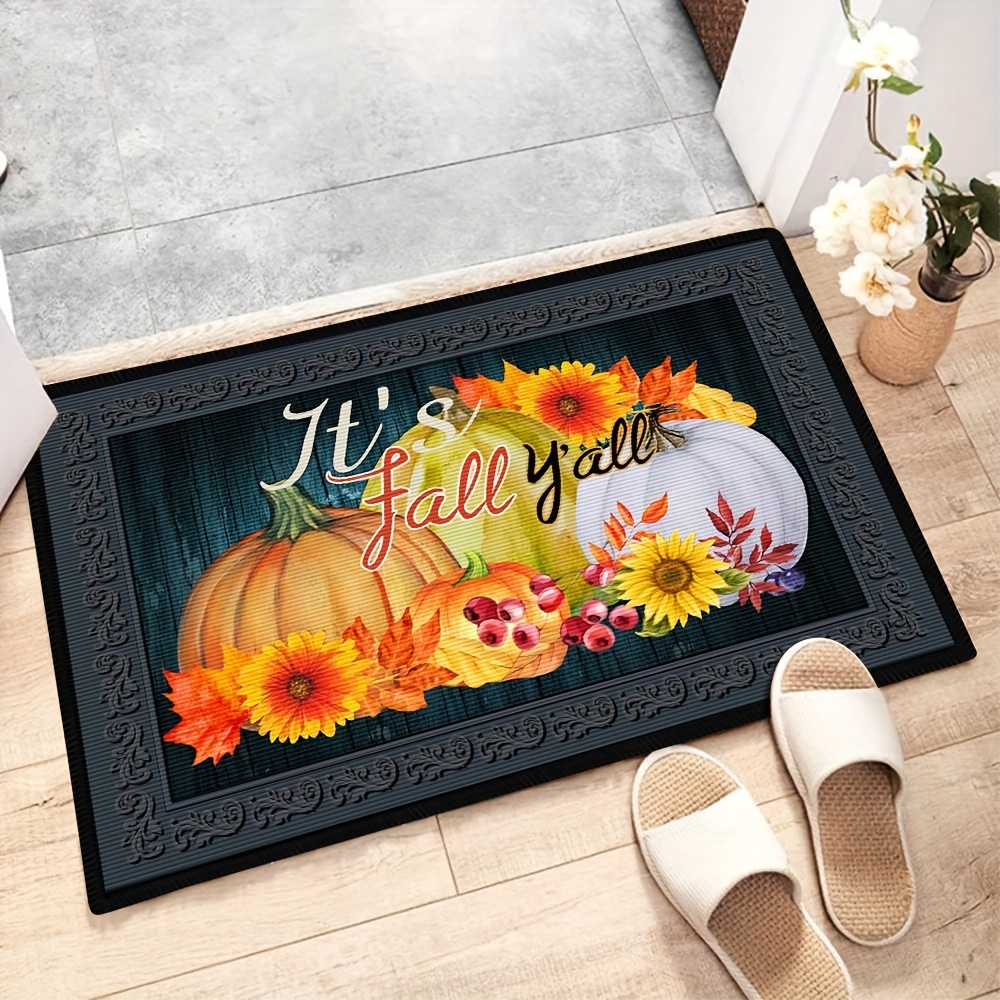 Watercolor Pumpkin Decorative Door Mat, Family Seasonal Autumn