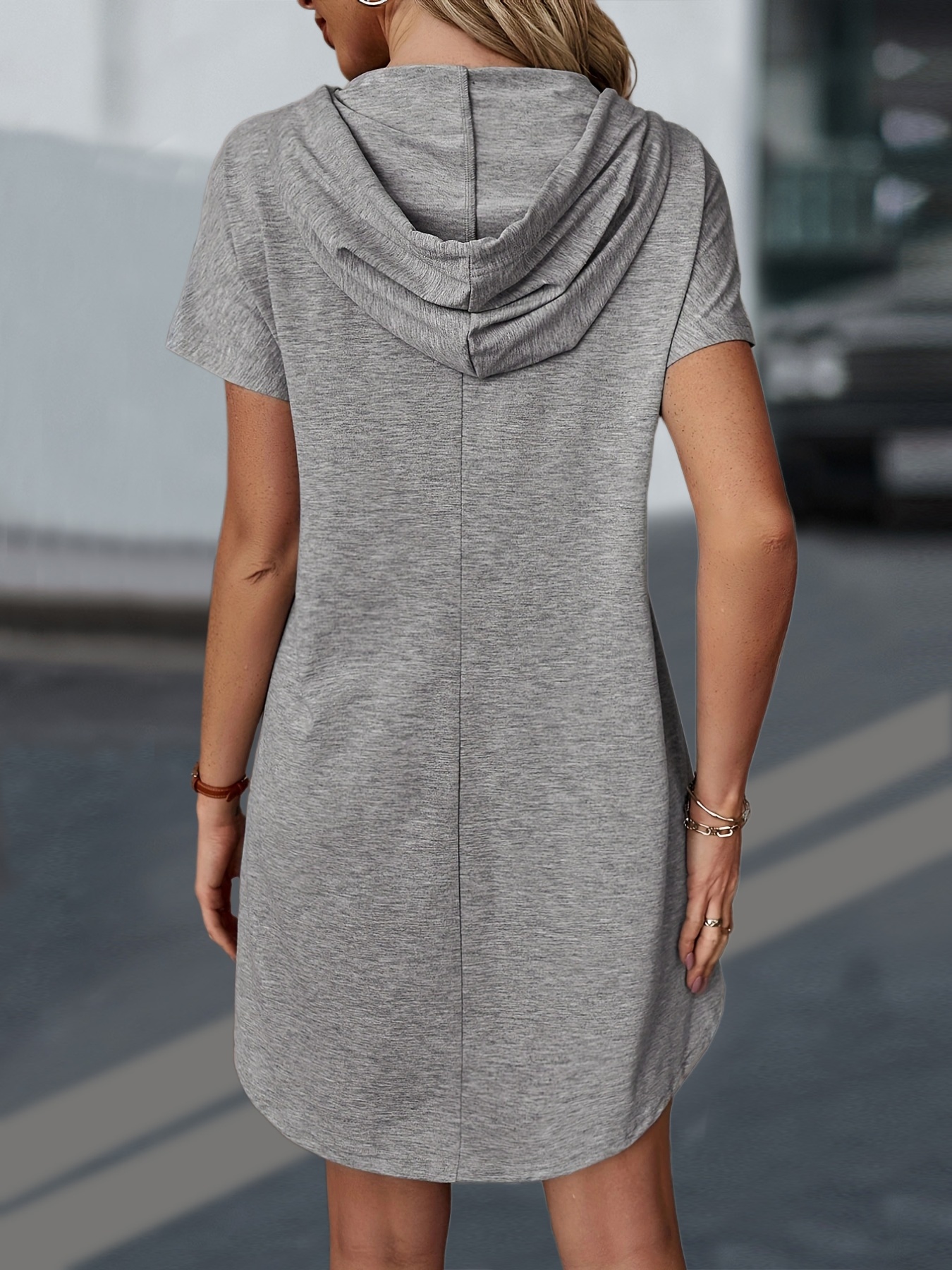 Drawstring Hooded Dress Casual Short Sleeve Solid Dress - Temu
