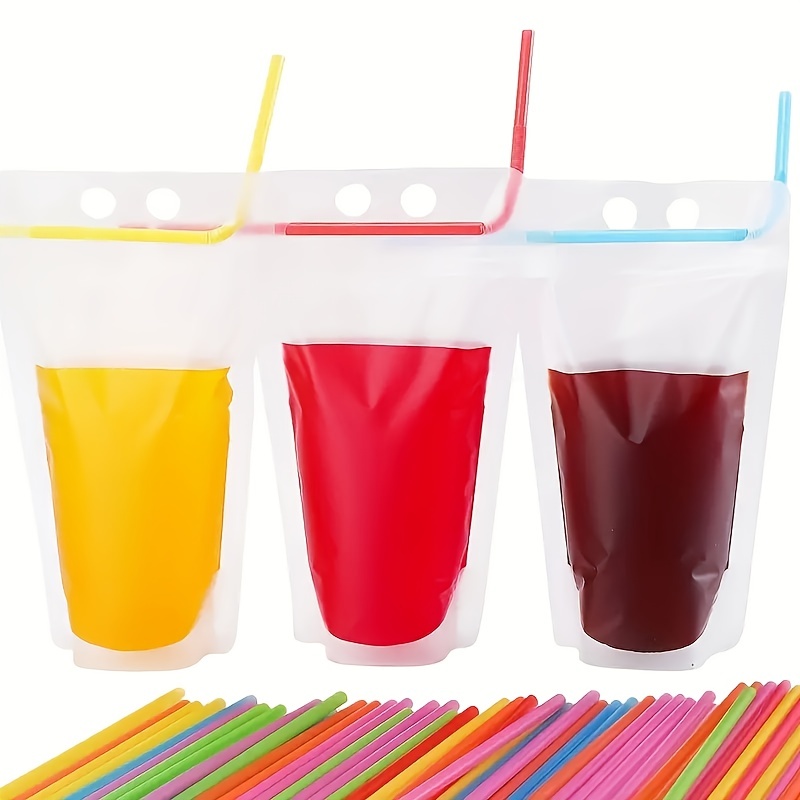 100Pcs Reusable Drink Pouches Clear Drink Bags with Disposable Plastic  Straws Smoothie Bags Juice Bags Reclosable Double Zipper Handheld  Translucent
