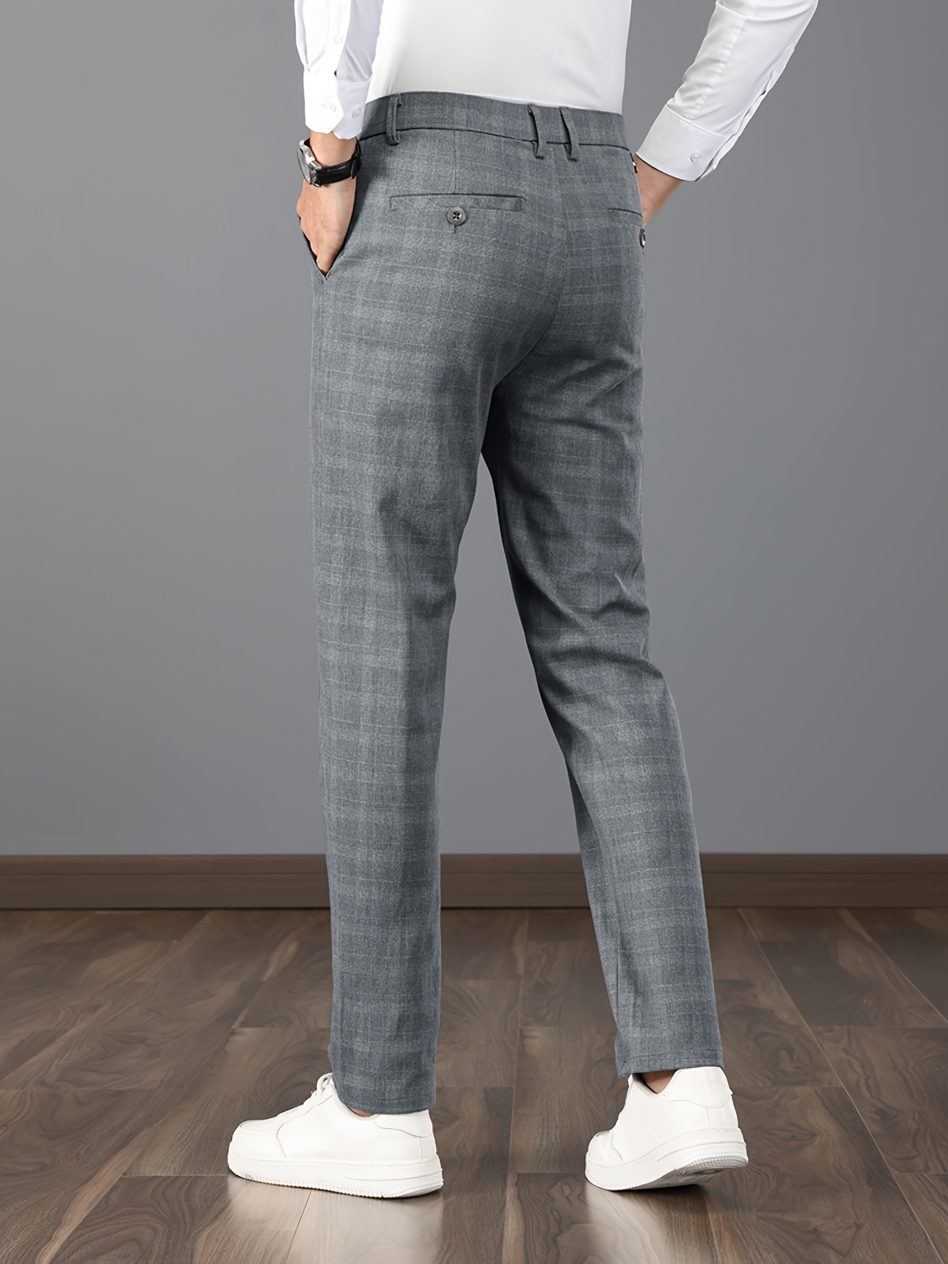 Elegantes Pantalones De Cuadros, De Vestir Casuales Para Hombres Con Un  Estilo Vintage Ligeramente Elástico
