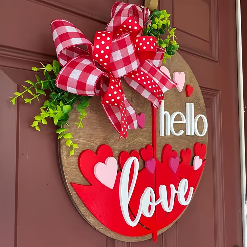 New Valentine's Day Wreath Hello Wooden Heart Wreath Spring - Temu