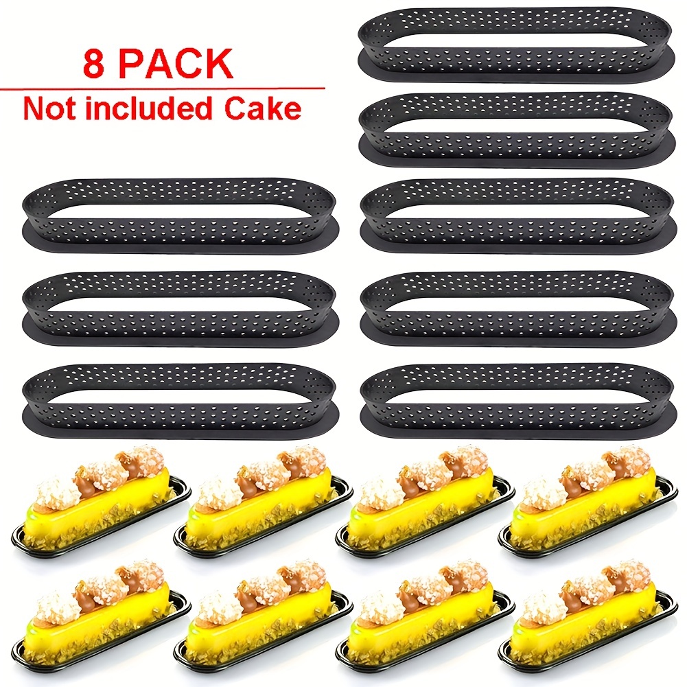 

8pcs Oval Tart Rings For Cake Decoration Heat-resistant Reusable Silicone Cake Mousse Ring Perforated Cutter Mold Diy Baking Tools Easy To Clean