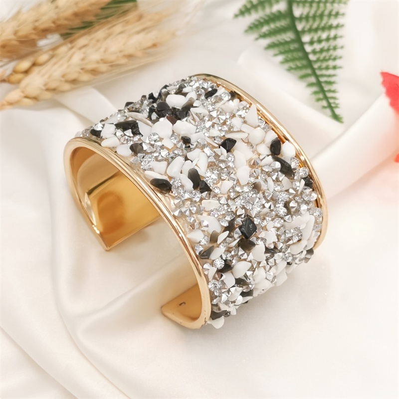 Glamorous Adjustable Cuff Bangle Bracelet with Rhinestone Inlay for Women