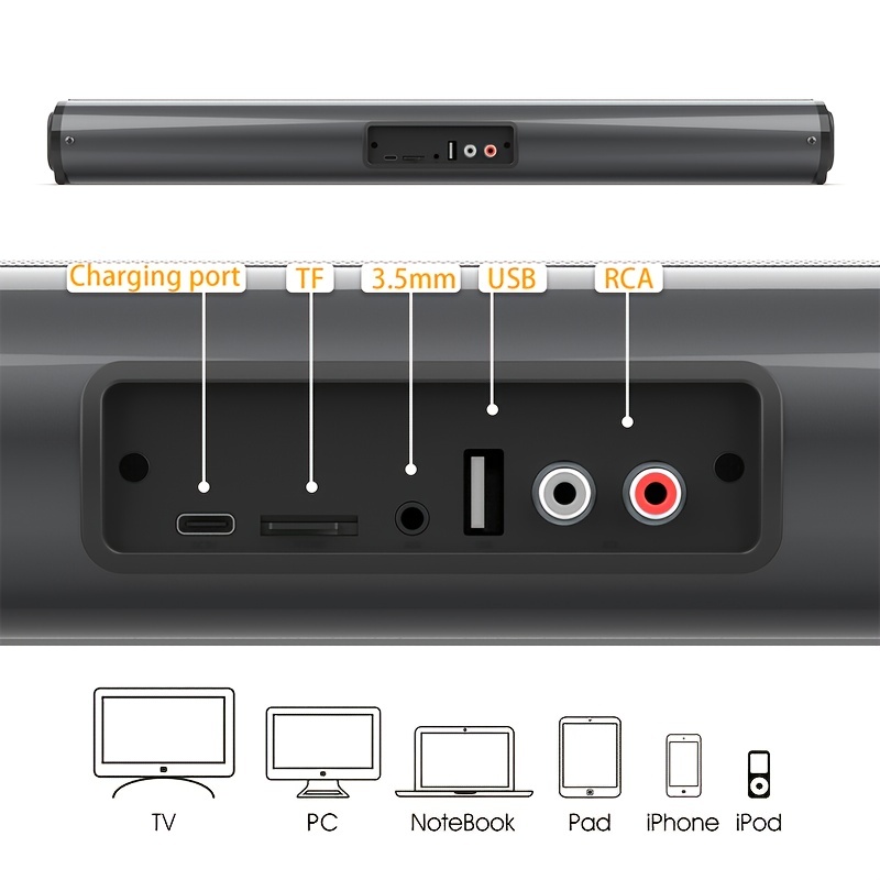 Barra de sonido para TV, altavoces de TV, barra de sonido, altavoz  Bluetooth BS‑36, barra de sonido de TV de 20 W, subwoofer multifuncional  separable
