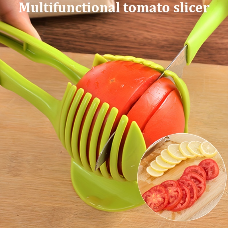 1pc Tomato Slicer Holder, Lemon Cutter, Round Fruits Vegetable Cutting  Tools, Handheld Multi Purpose Tongs, Kitchen Gadget (Green)
