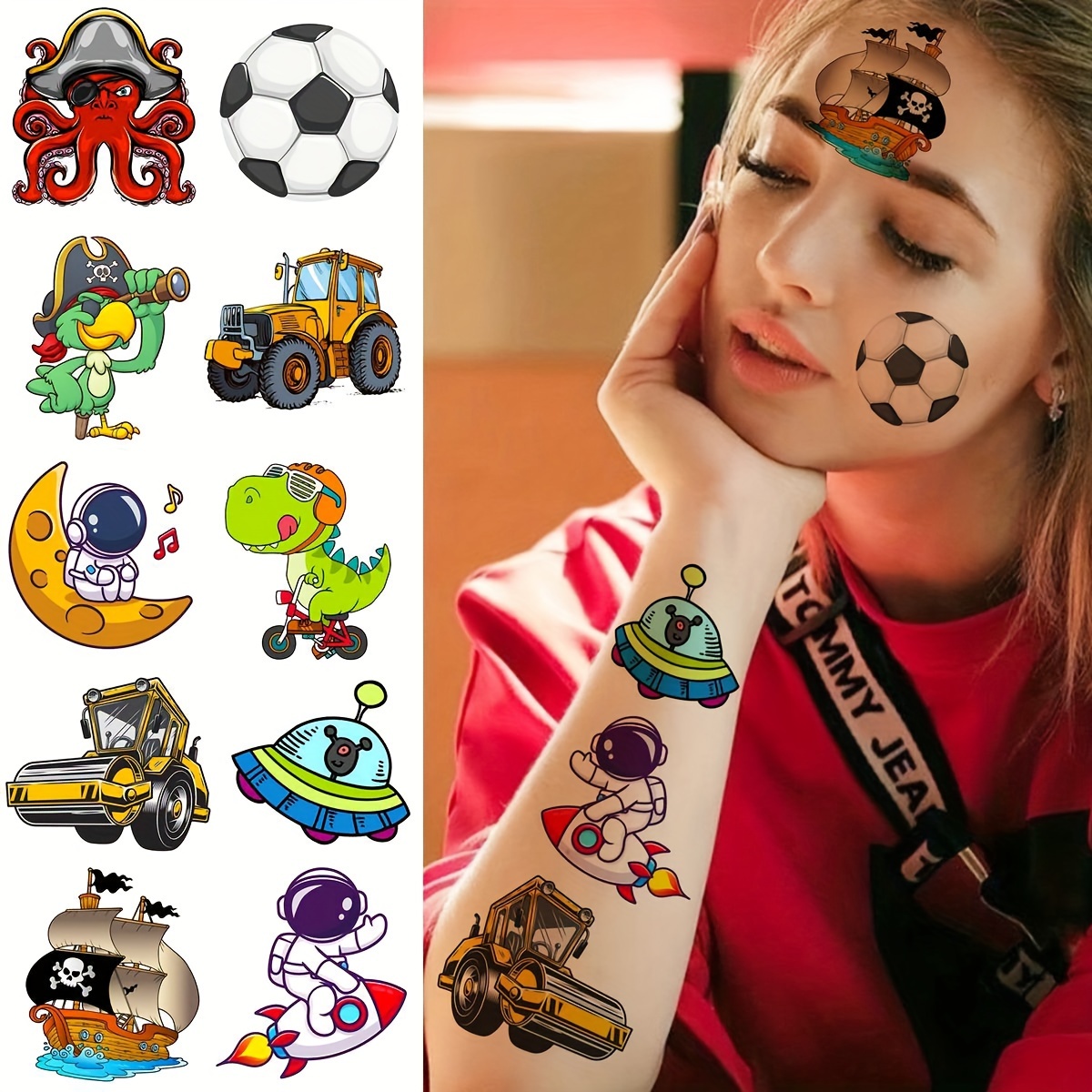 50 Pcs Lindos Tatuajes Temporales 3d Dibujos Animados Niños - Temu