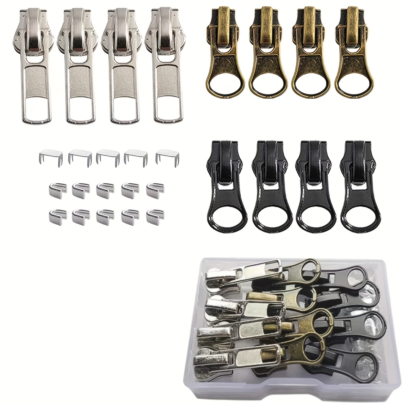 12 Pieces Zipper Slider Repair Kits Black Bronze And Silver Zipper Sliders  Zipper Pull Replacement For Metal Plastic And Nylon Coil Jacket Zippers