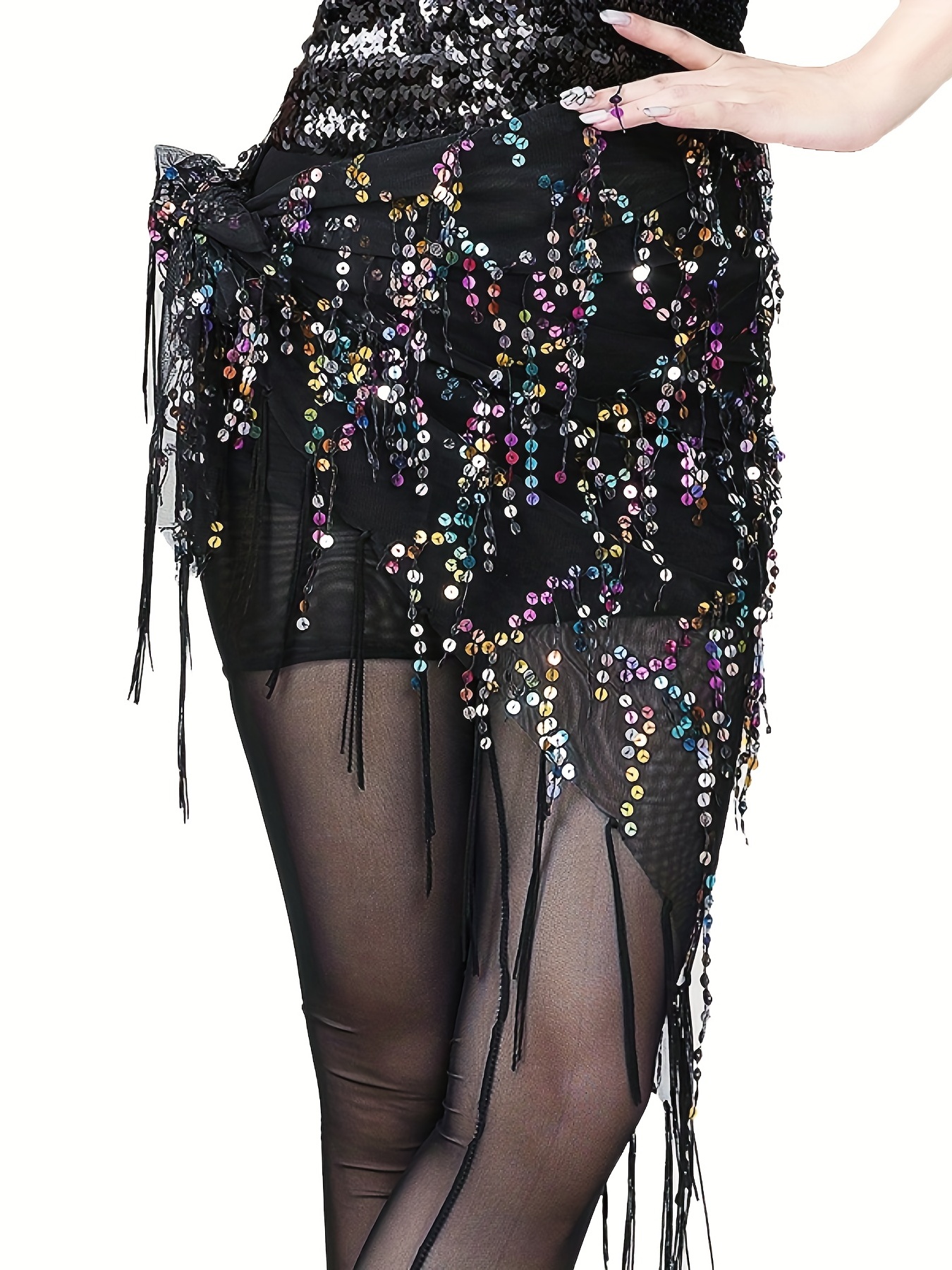 Sequin Tassel Skirts Sexy Knot Side Dance Hip Scarf Party Skirts