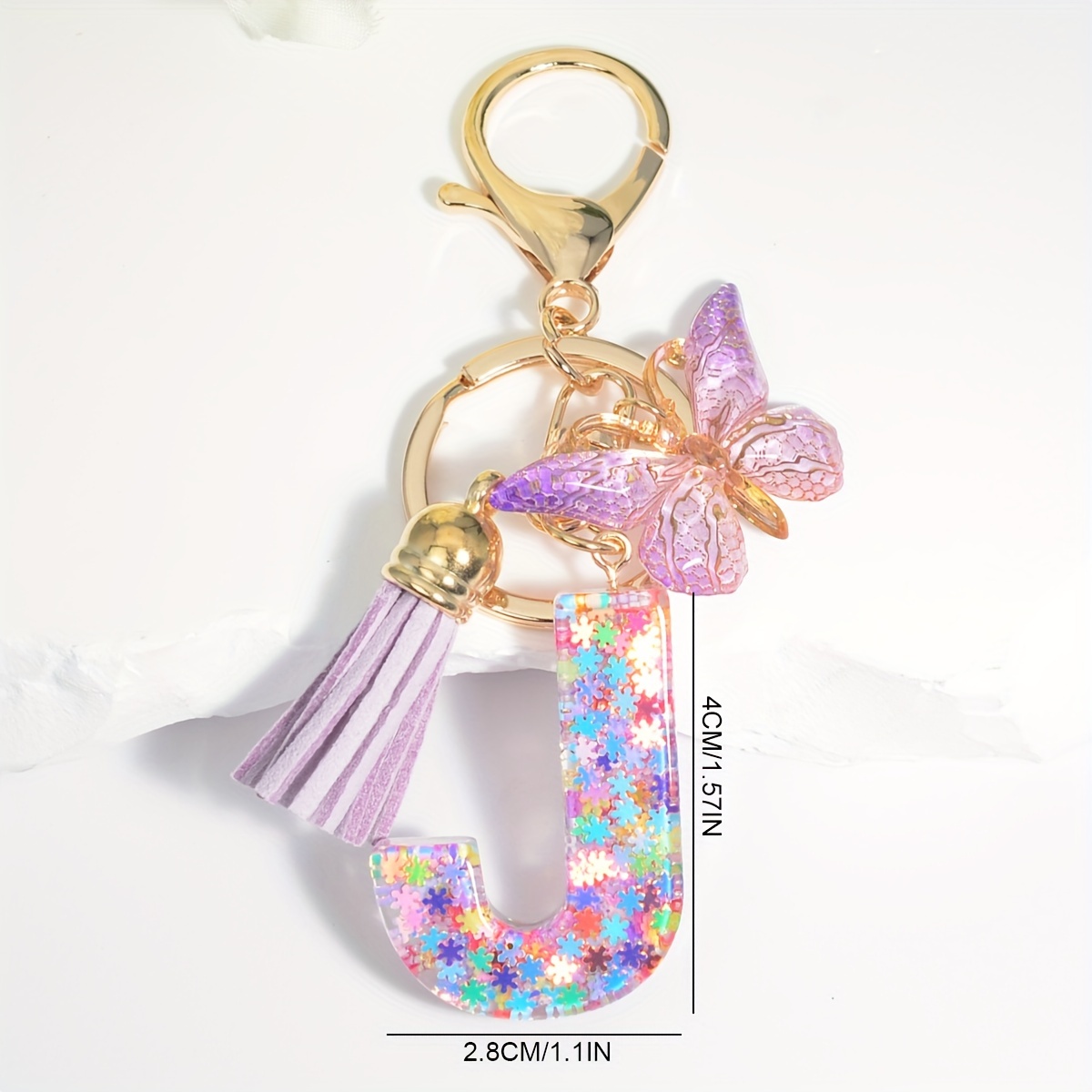 1pc Resin English Letter Shape Keychain Pendant with Tassel Bag Ornament Key Ring,Temu