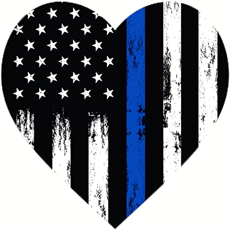 Thin Blue Line Heart / Single / 5 Tattered American Flag Police Support  Graphic Decal Sticker