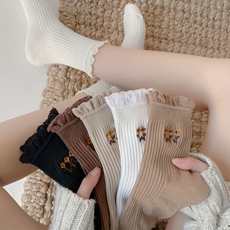 Floral Embroidery Toeless Socks Romantic Cut Strappy Socks - Temu