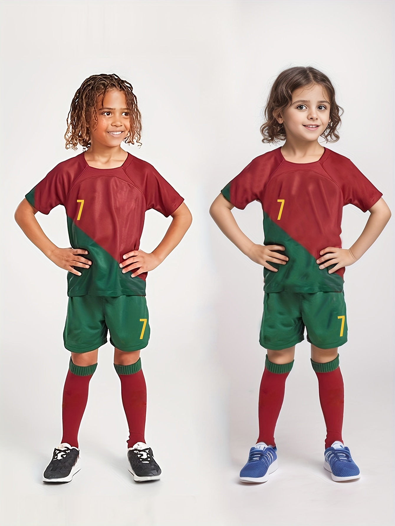 Conjuntos Deportivos De Moda De Fútbol Para Niños, Camiseta De Fútbol Con  Bloques De Color Número 7 Para Niño Y Pantalones Cortos Activos Transpirable