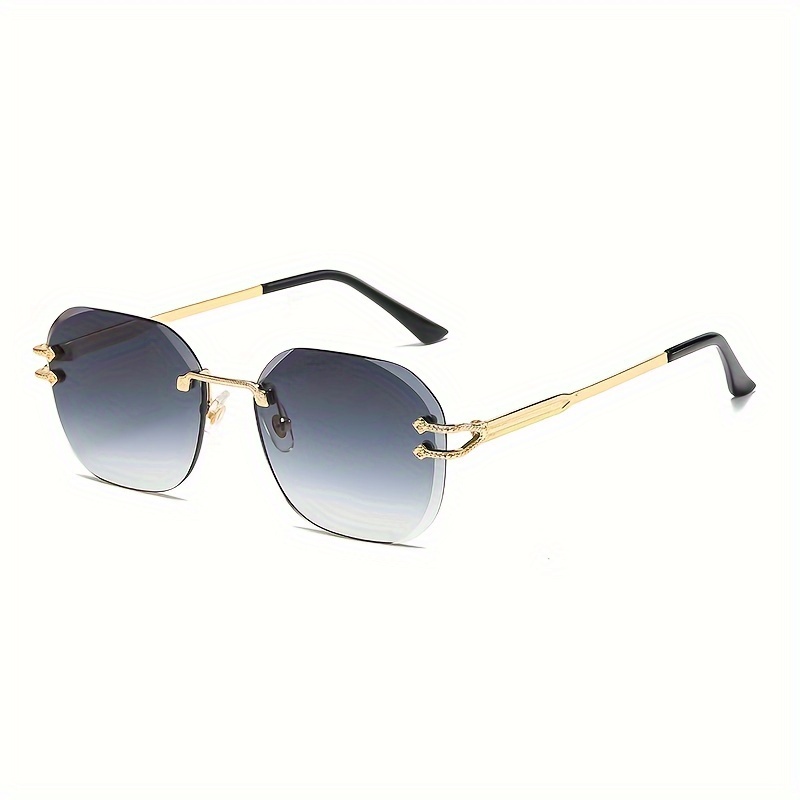 Trendy Classic Rimless Faceted Rectangular Lens Sunglasses