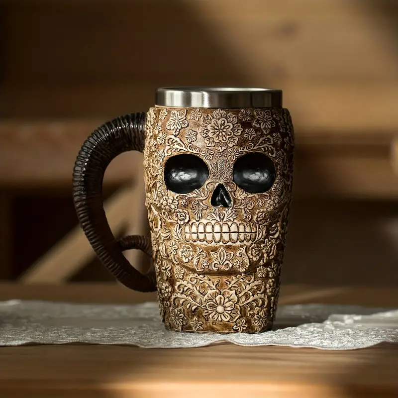3d Vintage Beer Cup Large Capacity Beer Mug Colorful Skull Or Dragon Double  Wall Coffee Mug Office Stainless Steel Drinking Cup Halloween Gifts Day Of  The Dead Gifts - Temu