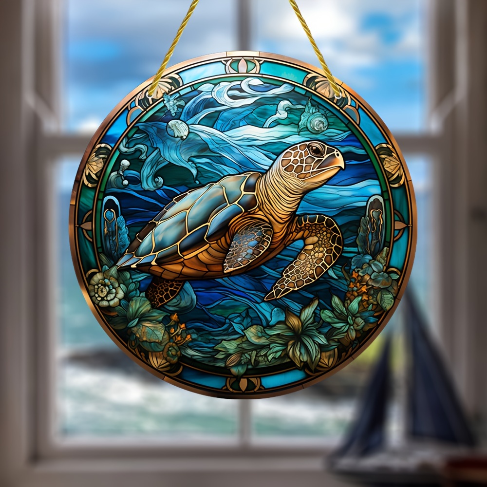 海亀 ウミガメ ステンドグラス アートガラス - ハンドクラフト、手工芸