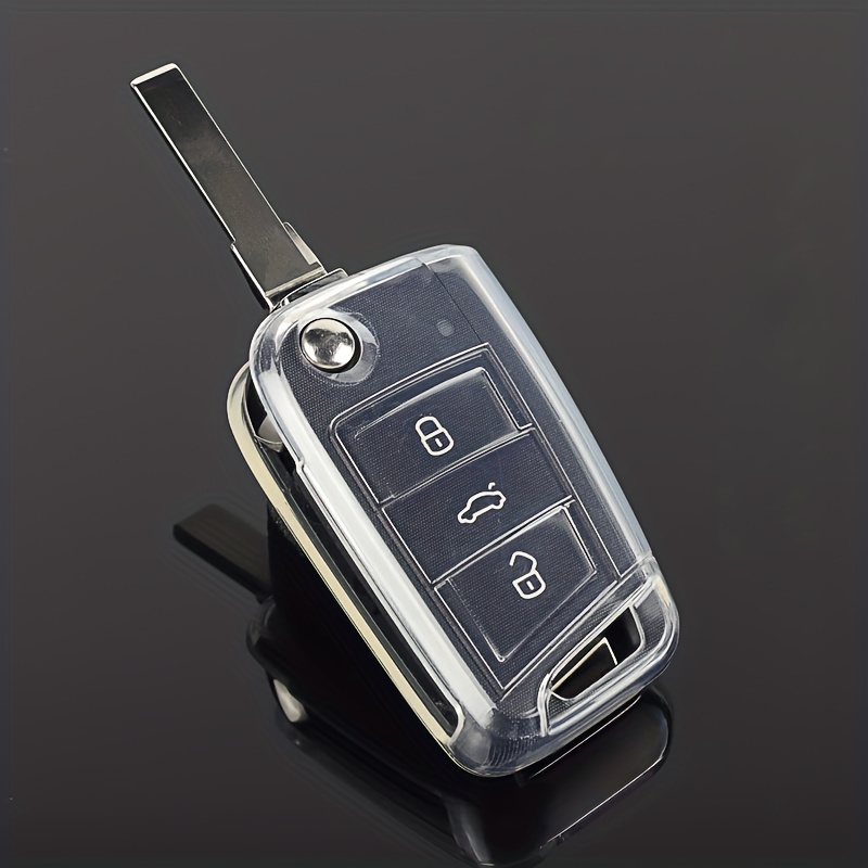 OATSBASF Car Key Case for VW, Key Case Compatible with Golf 8 Seat Leon MK  4 Tarraco Ateca Skoda Octavia TPU Silicone Key Case (Black)