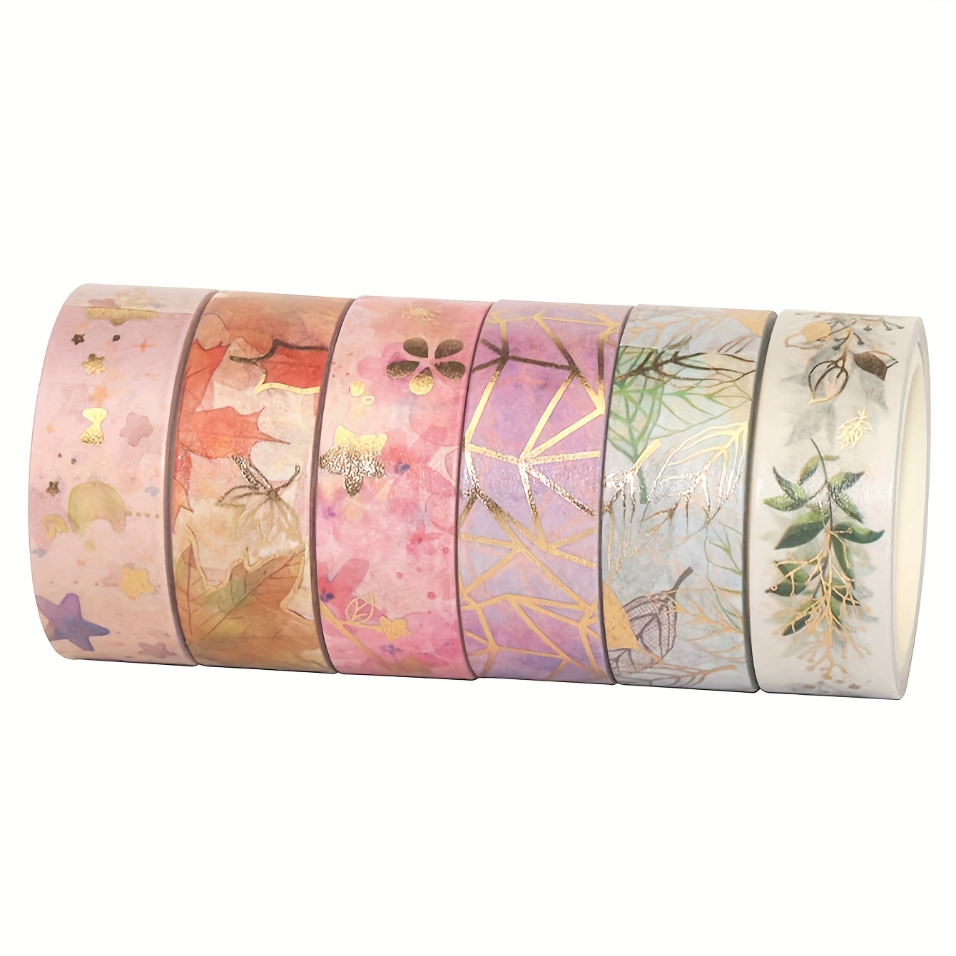 E-shop Ein Set aus 6 Rollen, bestehend aus floralen, goldenen Folien- und Papier-Washi-Tapes in Kartons, für kreative und exquisite handgemachte