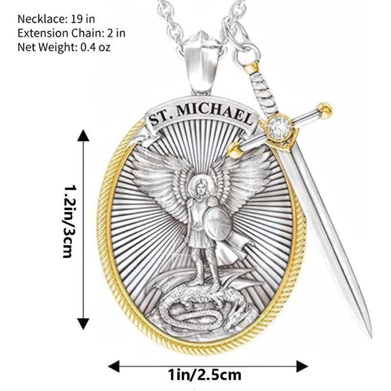 Saint Michael Archangel Shield Necklace, Religious Amulet