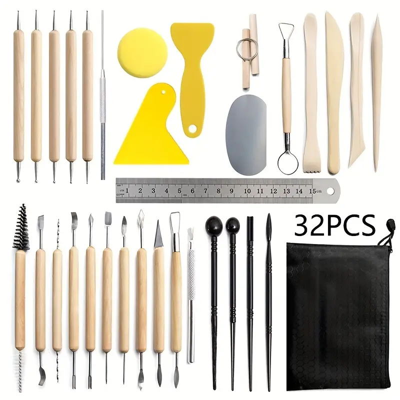 32pcs Pottery Clay Sculpting Tools,Ceramic Clay Carving Tool Set With  Carrying Case Bag For Beginners, Pottery Tools And Supplies For  Professionals Ki