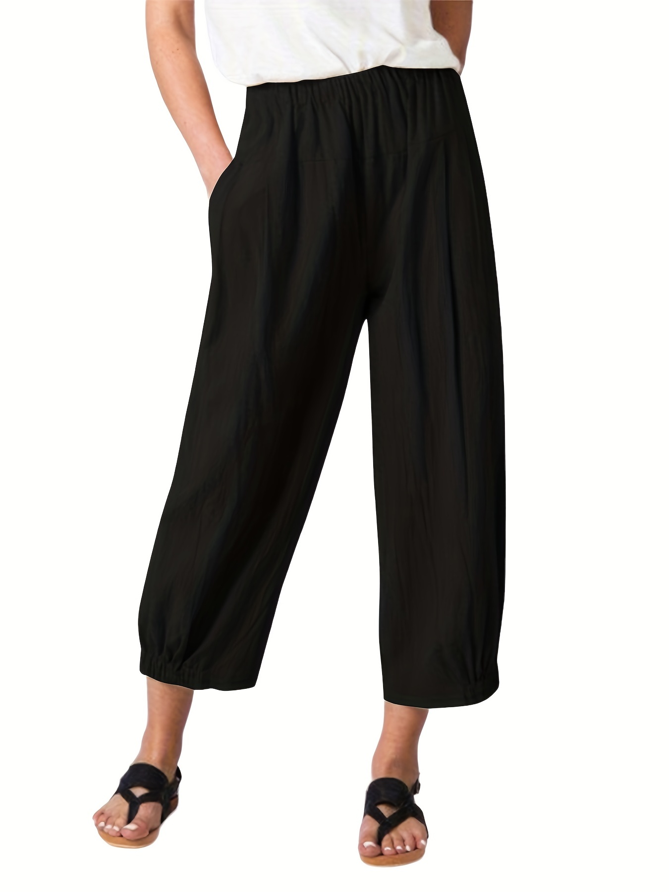Deals of The Day Lightning Deals Today Prime Womens Linen Cropped Pants  Fashion Button Up Capri Pants High Waist Summer Casual Loose Cute Wide Leg  Trousers Black at  Women's Clothing store