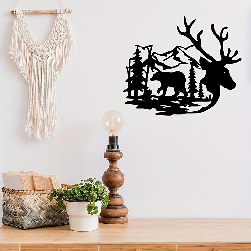 1PCの野生動物の壁掛け装飾、森の松の木の金属掛け看板壁アート、リビングルームベッドルームオフィスキッチン装飾用