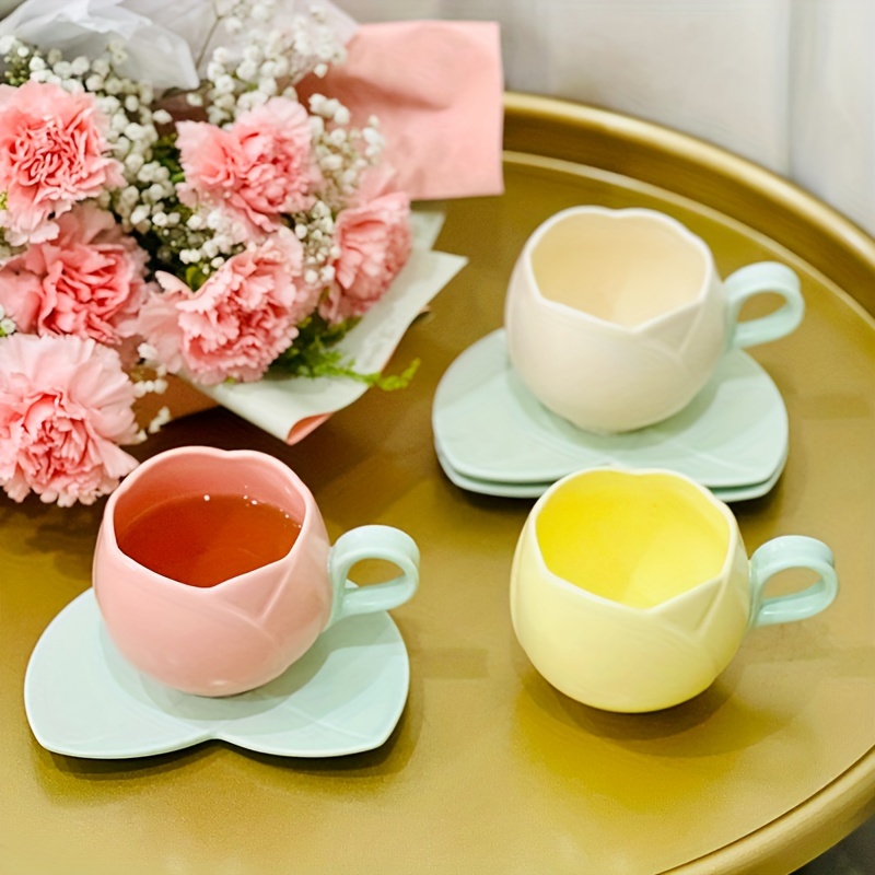 Tulip Teacup And Saucer Flower Shaped Ceramic Coffee Cup And - Temu