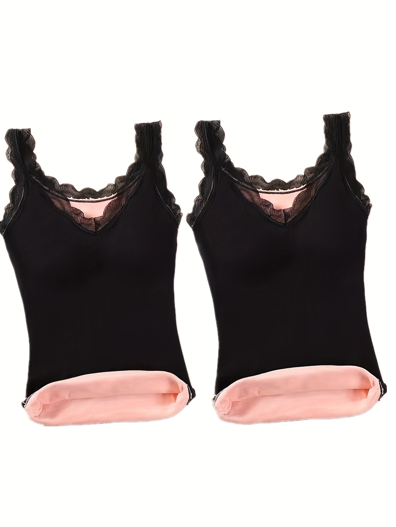 Lace Trim Thermal Underwear Tops Soft Sleeveless Plush Top - Temu