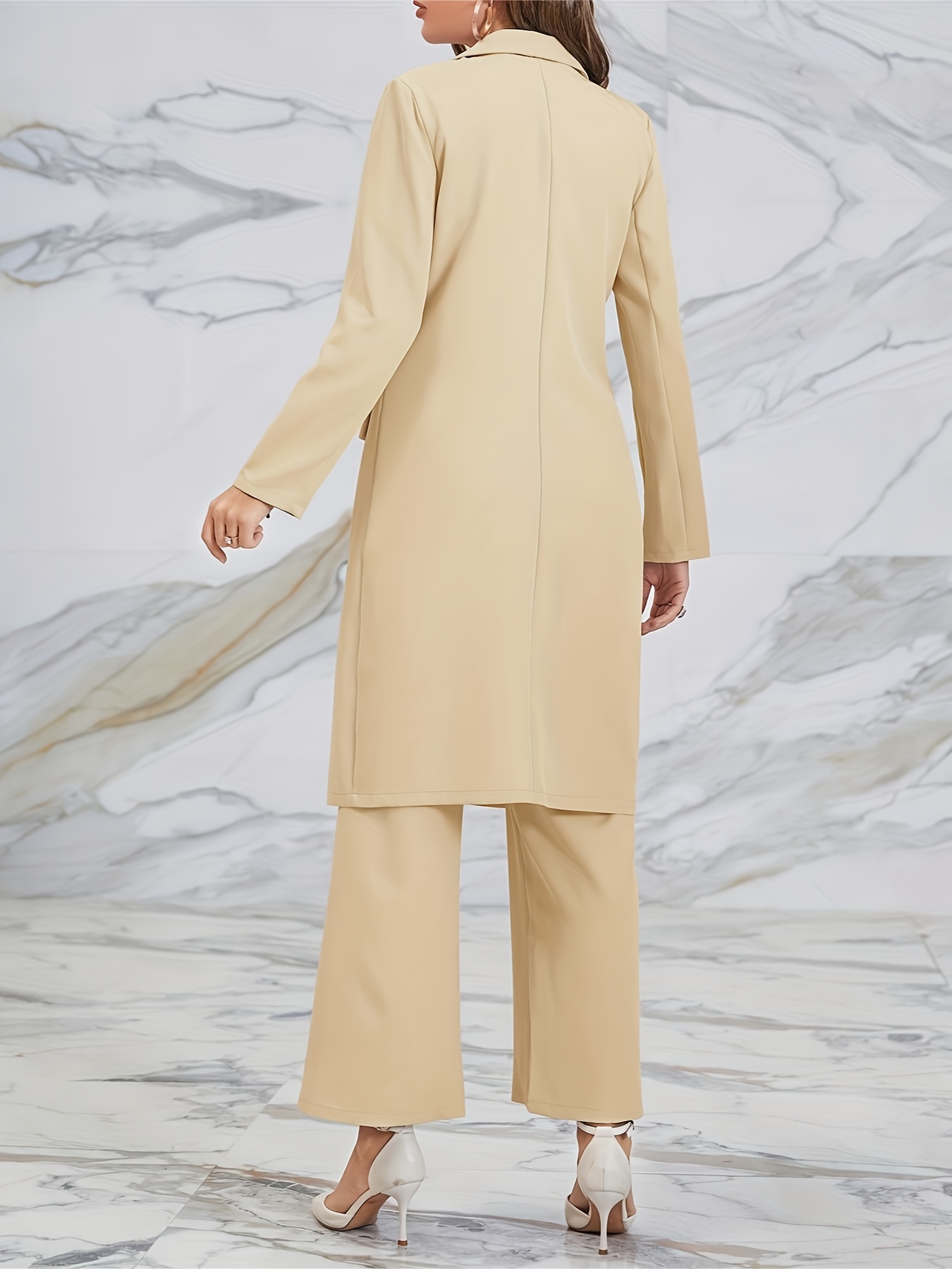 Long Length Blazer Sleeveless Vest Wide Leg Pants Outfit