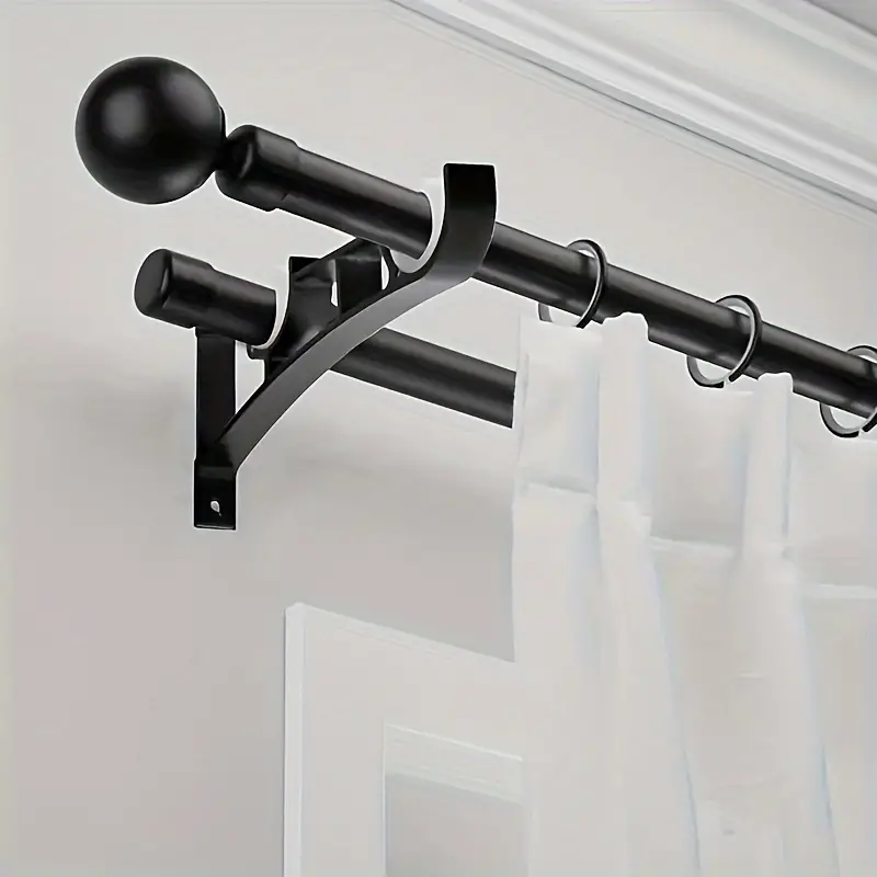 2 X Heavy Duty Metal Curtain Rod Pole Wall Brackets Screw Hook Holder Silver