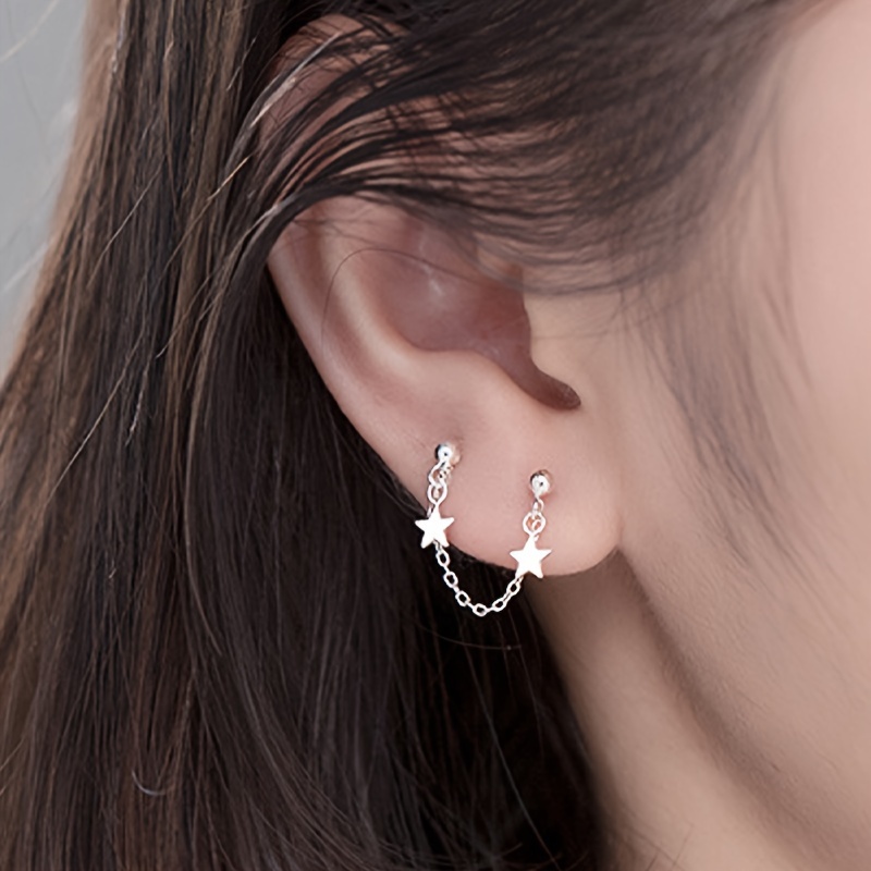 Double Stars Pendant Bajoran Earrings Stainless Steel Chain Dangle Stud