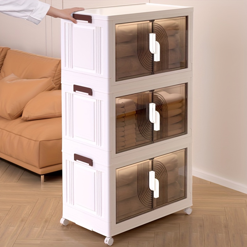 Storage Box Household Plastic Drawer Book Transparent Organizing Box  Clothes 2Door Storage Cabinet Folding Space Saver