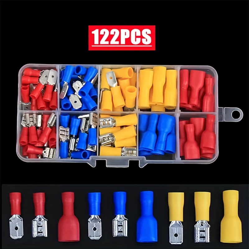 122pcs Box Male Female Spade Terminal Cable Connector Electrical Wire Crimp Butt Ring Fork Spade