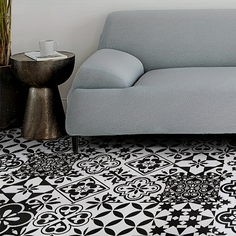 Black And White Flower Tiles Peel And Stick Floor Tiles - Temu