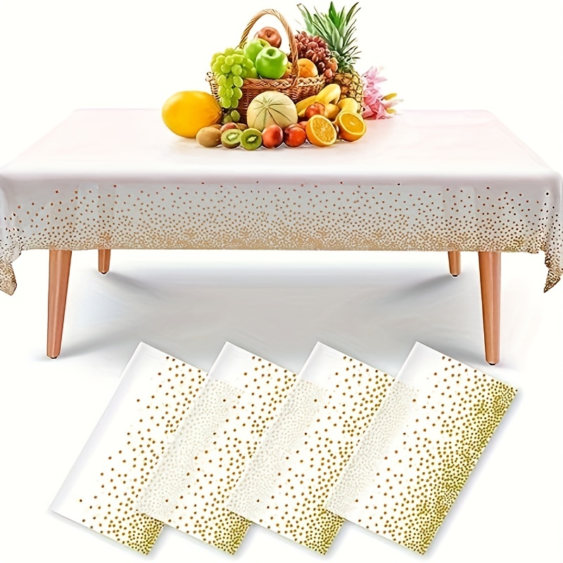 Mantel de plástico blanco y dorado de 54 x 108 pulgadas para fiestas, 2  manteles blancos desechables para mesa rectangular de 8 pies, cumpleaños,  boda