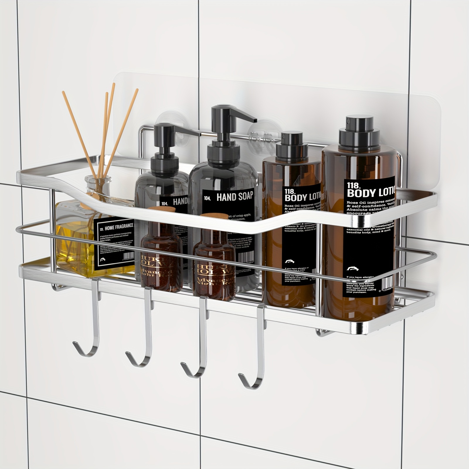 1pc Bathroom Shelf, Kitchen Wall Hanging Organizer, Shower Caddy, Seasoning  Rack Without Drilling