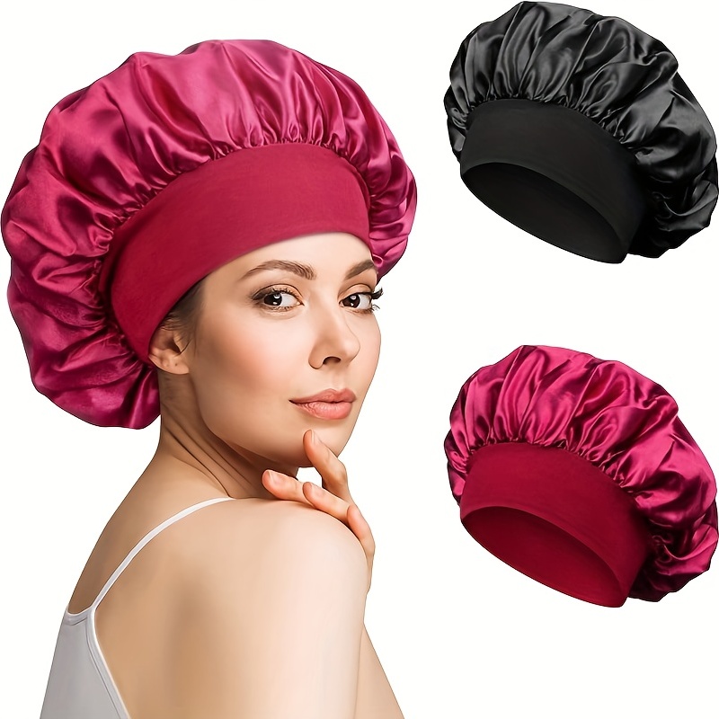 Satin Night Sleep Wide Elastic Hair Bonnet Hat For Women - Temu