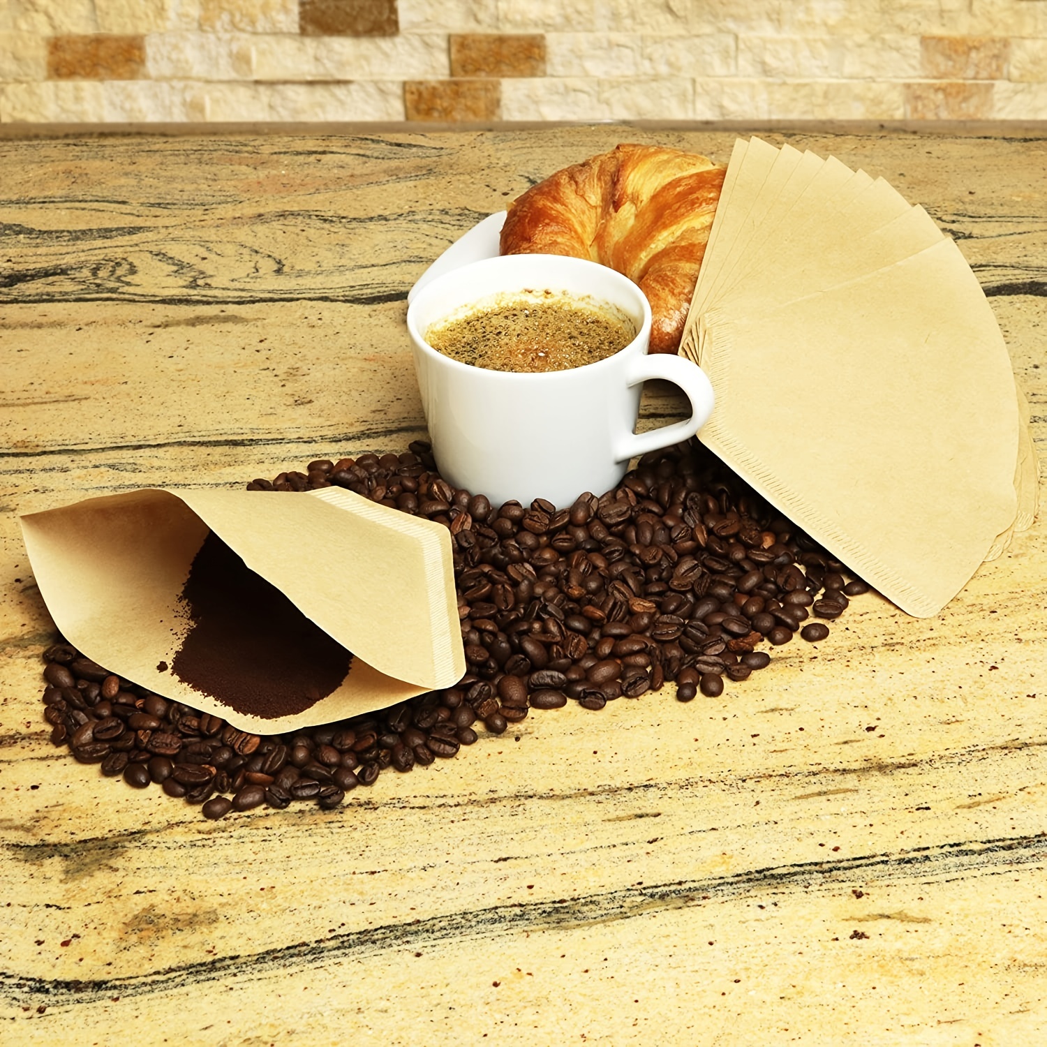  Filtros de café #4, 200 filtros de café desechables de 8 a 12  tazas, sin soplar, filtros de café natural sin blanquear, papel de 4 conos  para máquinas de vertido sobre