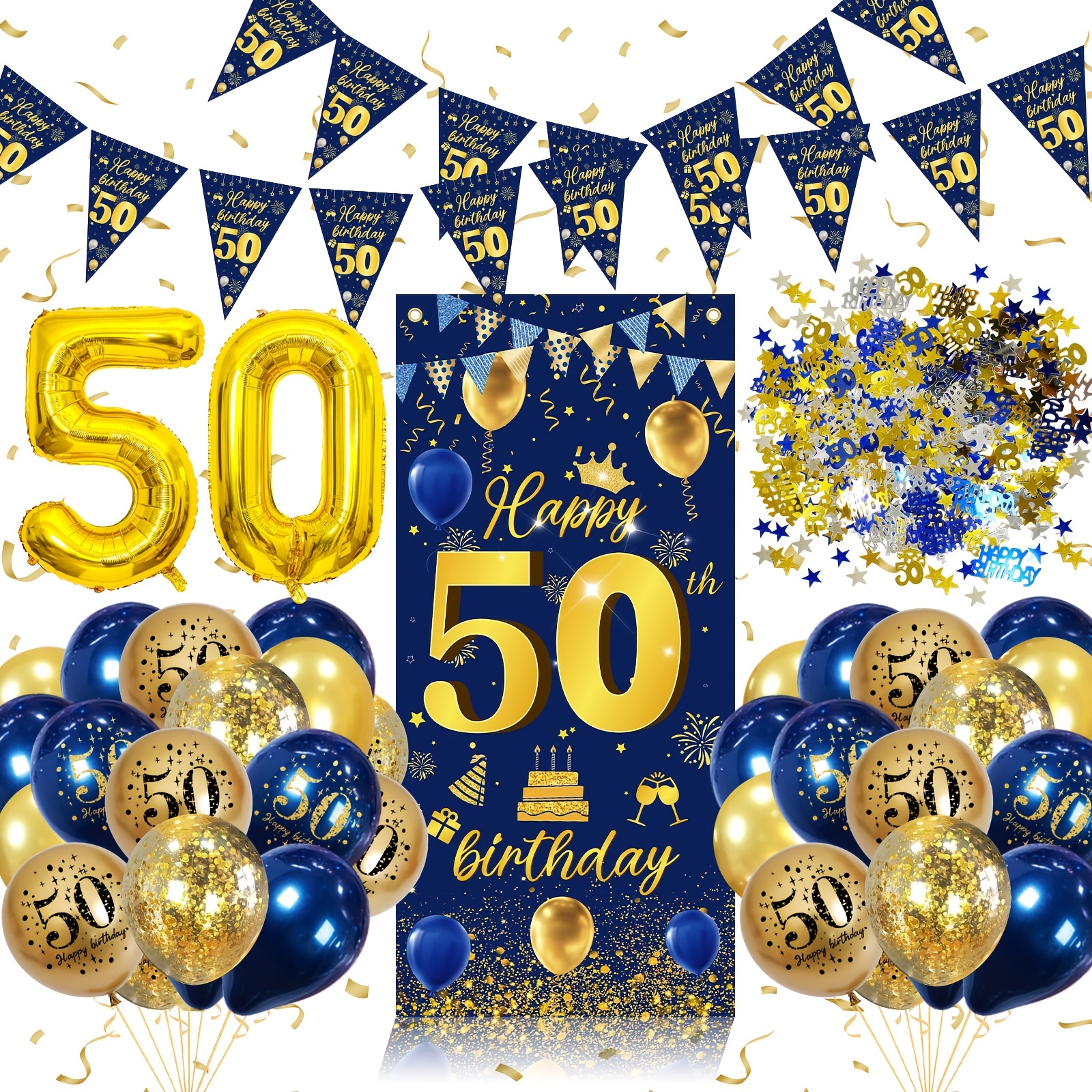 Set, Kit De Guirnalda De Globos De Cumpleaños Dorado * Decoraciones De  Fiesta De Cumpleaños Número 50 Para Hombres Y Mujeres, Con Pancarta Y Póste