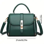 turn lock square handbag solid color crossbody bag womens pu leather flap purse details 2