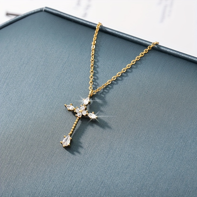 2pcs Cross Copper Material Zircon Pendant Necklace For Men