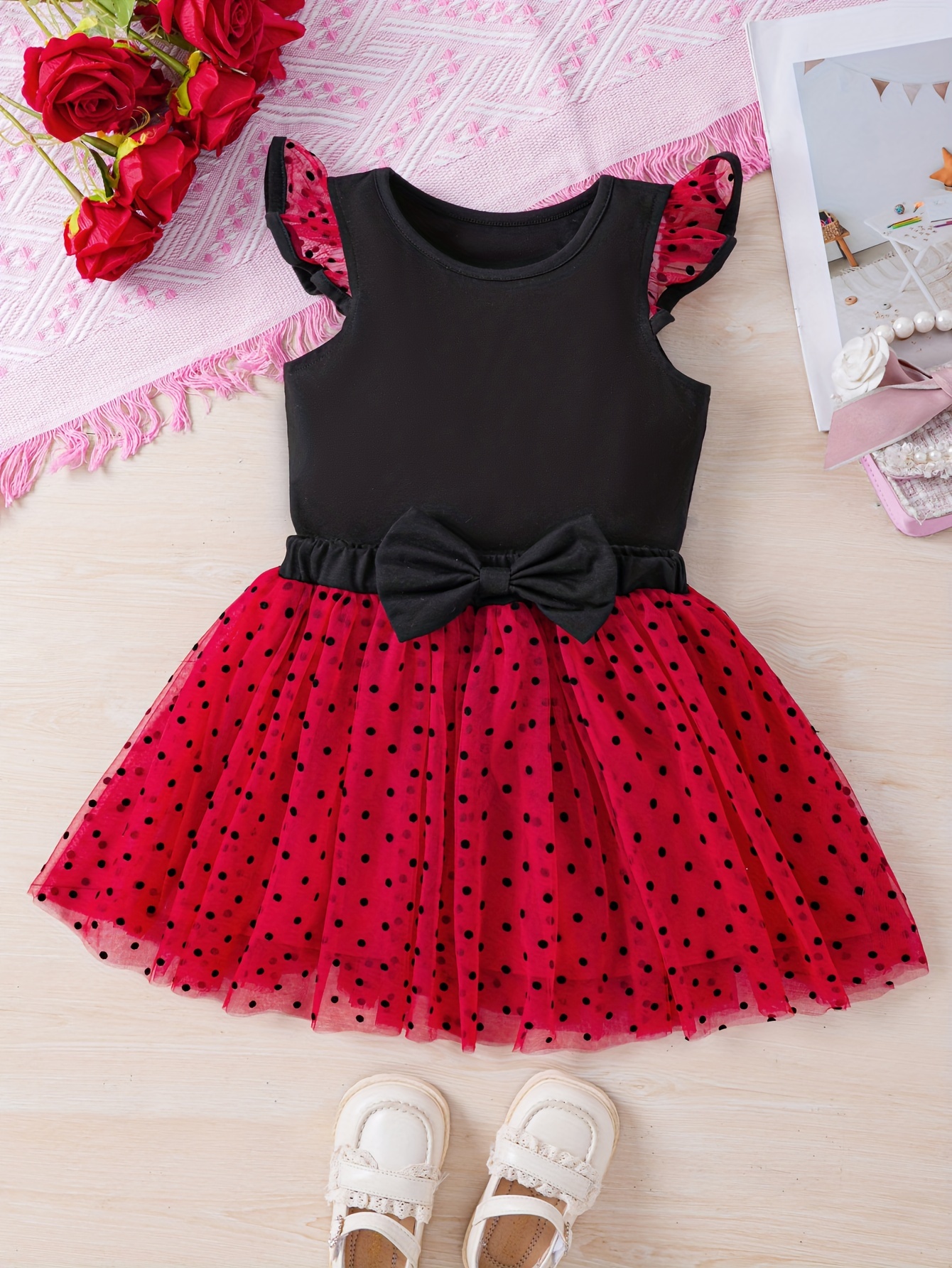 Vestido de verano para niñas, tutú de malla con lunares de Minnie